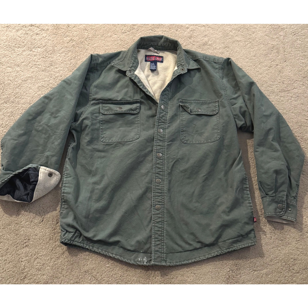 Moose Creek Jacket Large Olive Green Canvas White Sherpa Lined Coat Outdoor